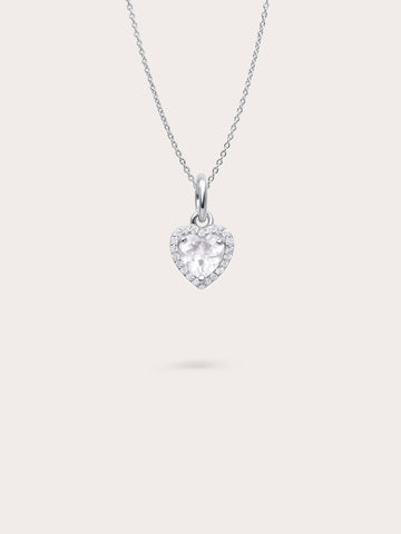 Halo Heart Necklace Rose Quartz S925 Silver Rhodium (1) – Mondays Made Flower & Birthstone Jewelry Singapore