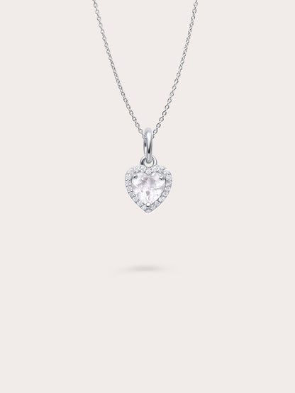 Halo Heart Necklace Rose Quartz S925 Silver Rhodium (1) – Mondays Made Flower & Birthstone Jewelry Singapore