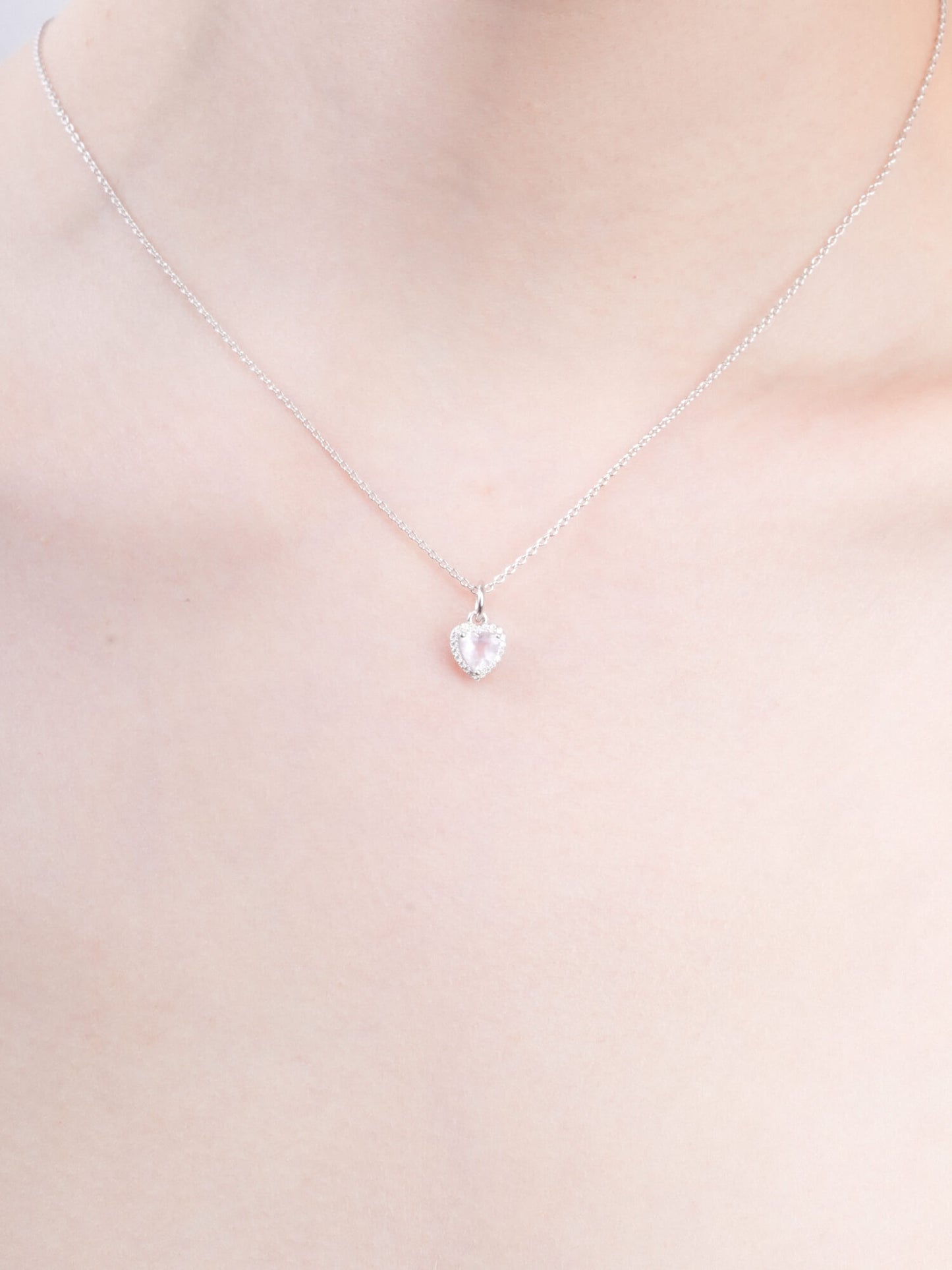 Halo Heart Necklace - Rose Quartz