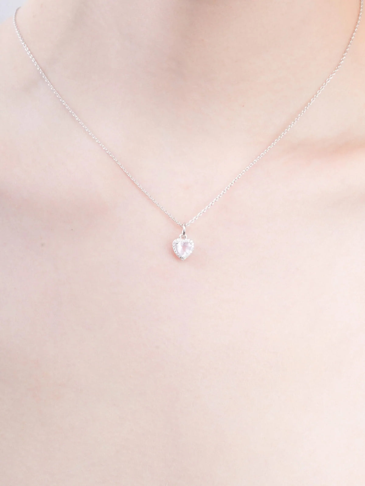 Halo Heart Necklace - Rose Quartz