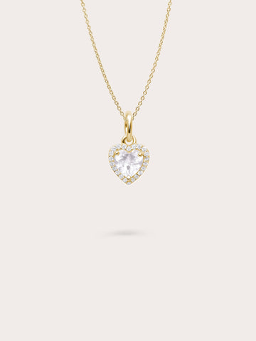 Halo Heart Necklace Rose Quartz 18K Gold (1) – Mondays Made Flower & Birthstone Jewelry Singapore