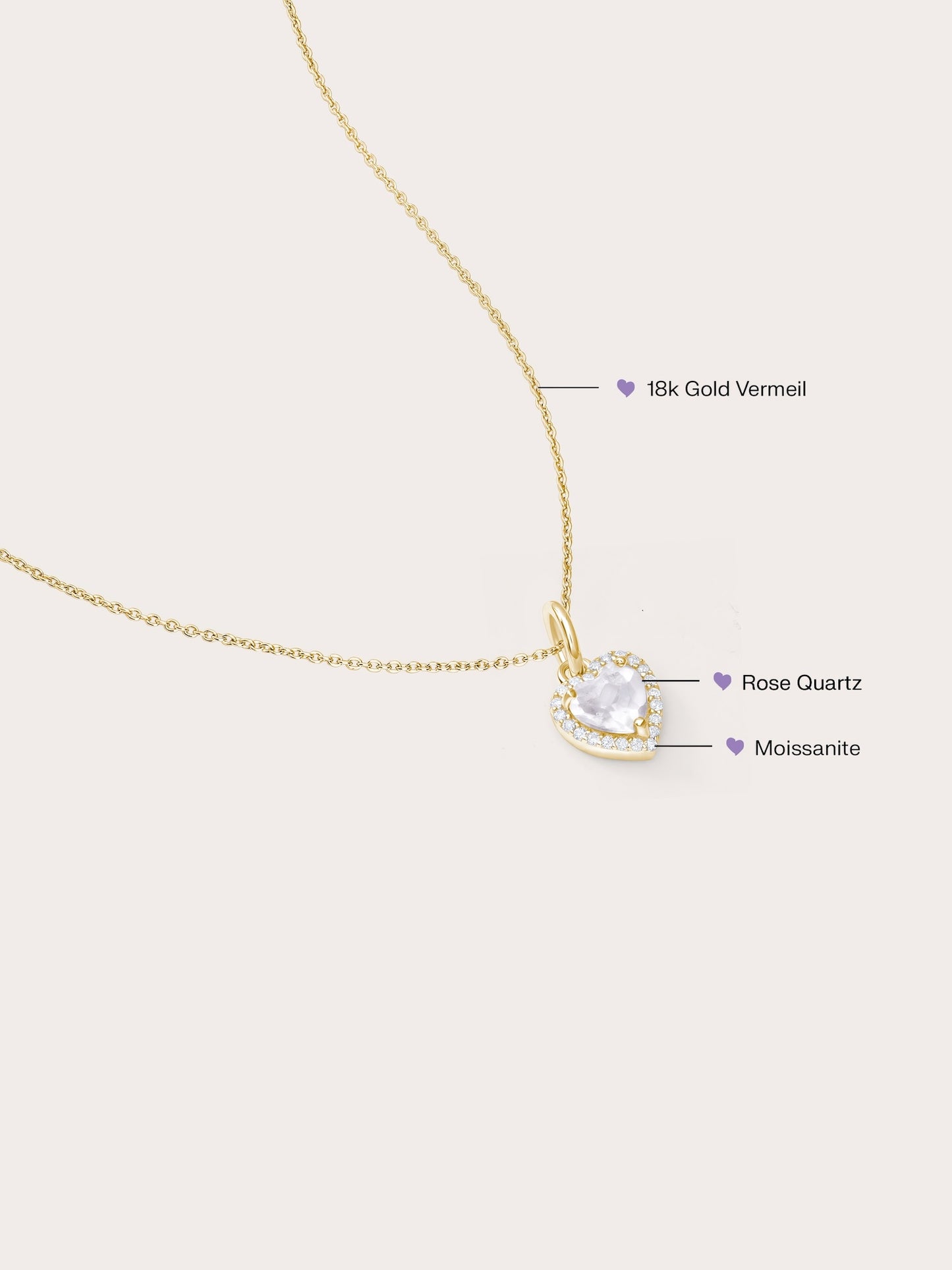 Halo Heart Necklace - Rose Quartz