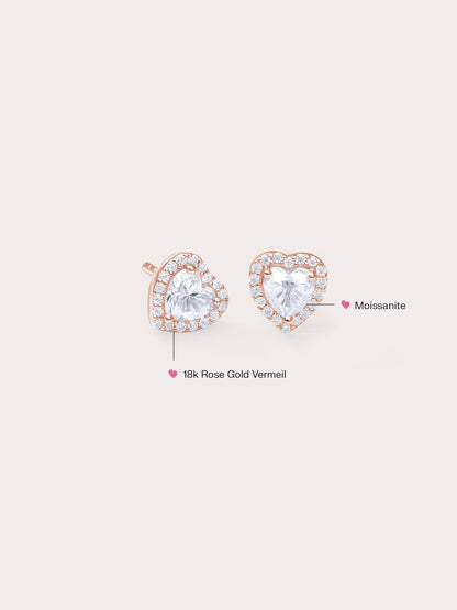 Halo Heart Stud Earrings Moissanite 18K Rose Gold (6) – Mondays Made Flower & Birthstone Jewelry Singapore