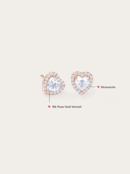 Halo Heart Stud Earrings - Moissanite