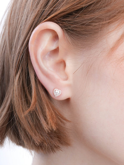 Halo Heart Stud Earrings Moissanite 18K Rose Gold (7) – Mondays Made Flower & Birthstone Jewelry Singapore