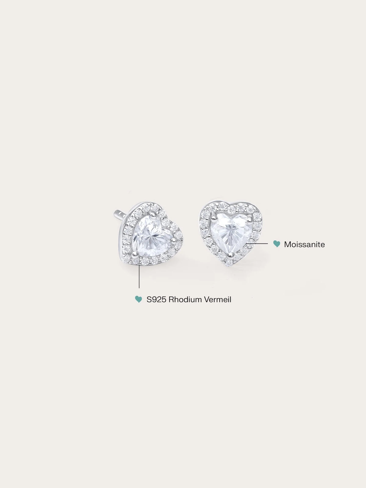 Halo Heart Stud Earrings - Moissanite