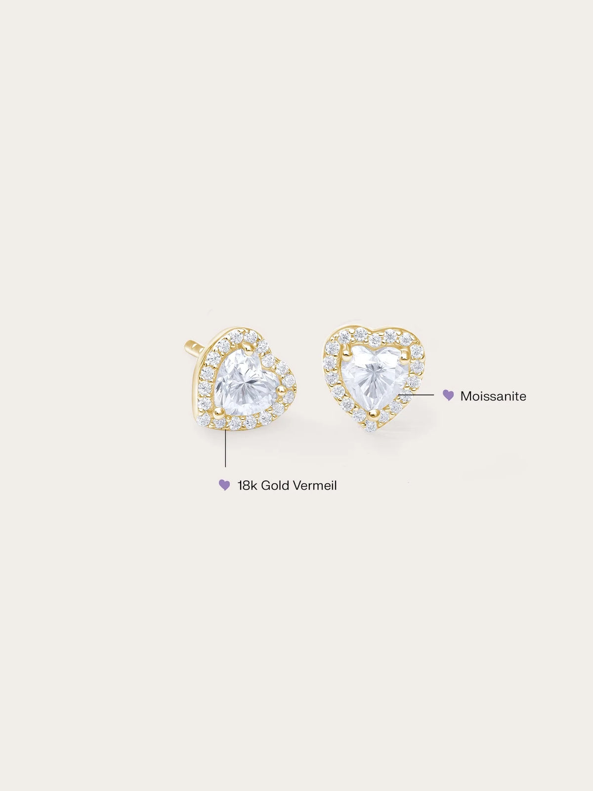 Halo Heart Stud Earrings - Moissanite