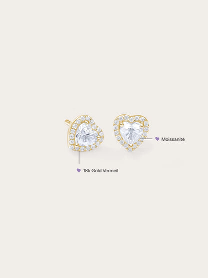 Halo Heart Stud Earrings - Moissanite
