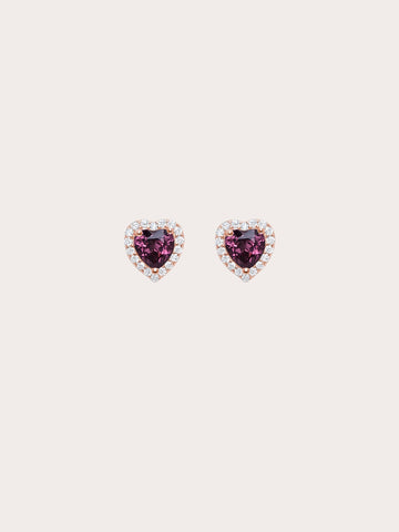 Halo Heart Stud Earrings Rhodolite 18K Rose Gold (6) – Mondays Made Flower & Birthstone Jewelry Singapore