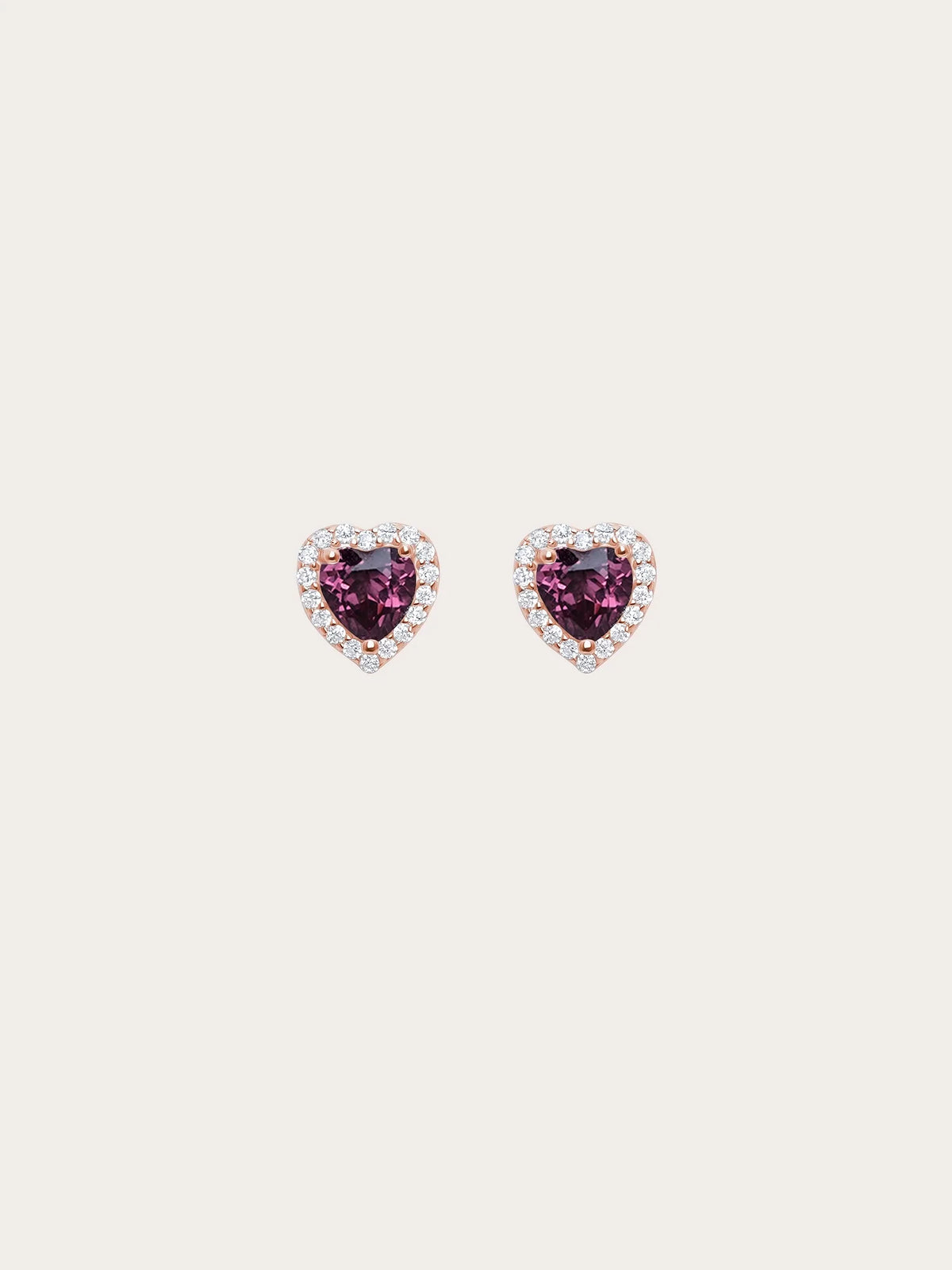 Halo Heart Stud Earrings - Rhodolite