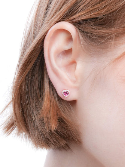 Halo Heart Stud Earrings Rhodolite 18K Rose Gold (8) – Mondays Made Flower & Birthstone Jewelry Singapore