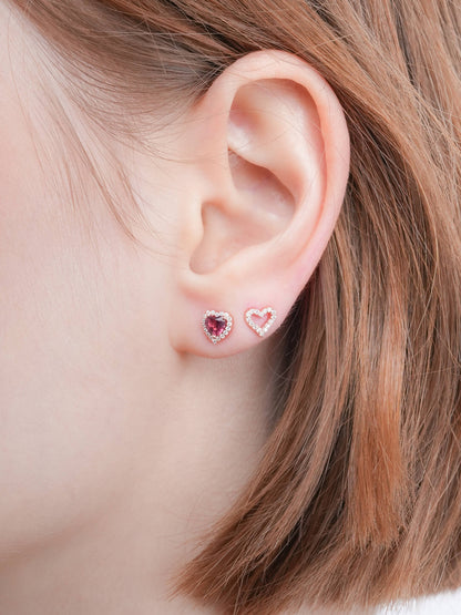 Halo Heart Stud Earrings Rhodolite 18K Rose Gold (10) – Mondays Made Flower & Birthstone Jewelry Singapore