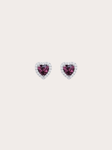 Halo Heart Stud Earrings Rhodolite S925 Silver Rhodium (6) – Mondays Made Flower & Birthstone Jewelry Singapore