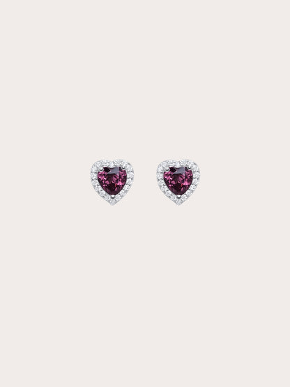 Halo Heart Stud Earrings Rhodolite S925 Silver Rhodium (6) – Mondays Made Flower & Birthstone Jewelry Singapore