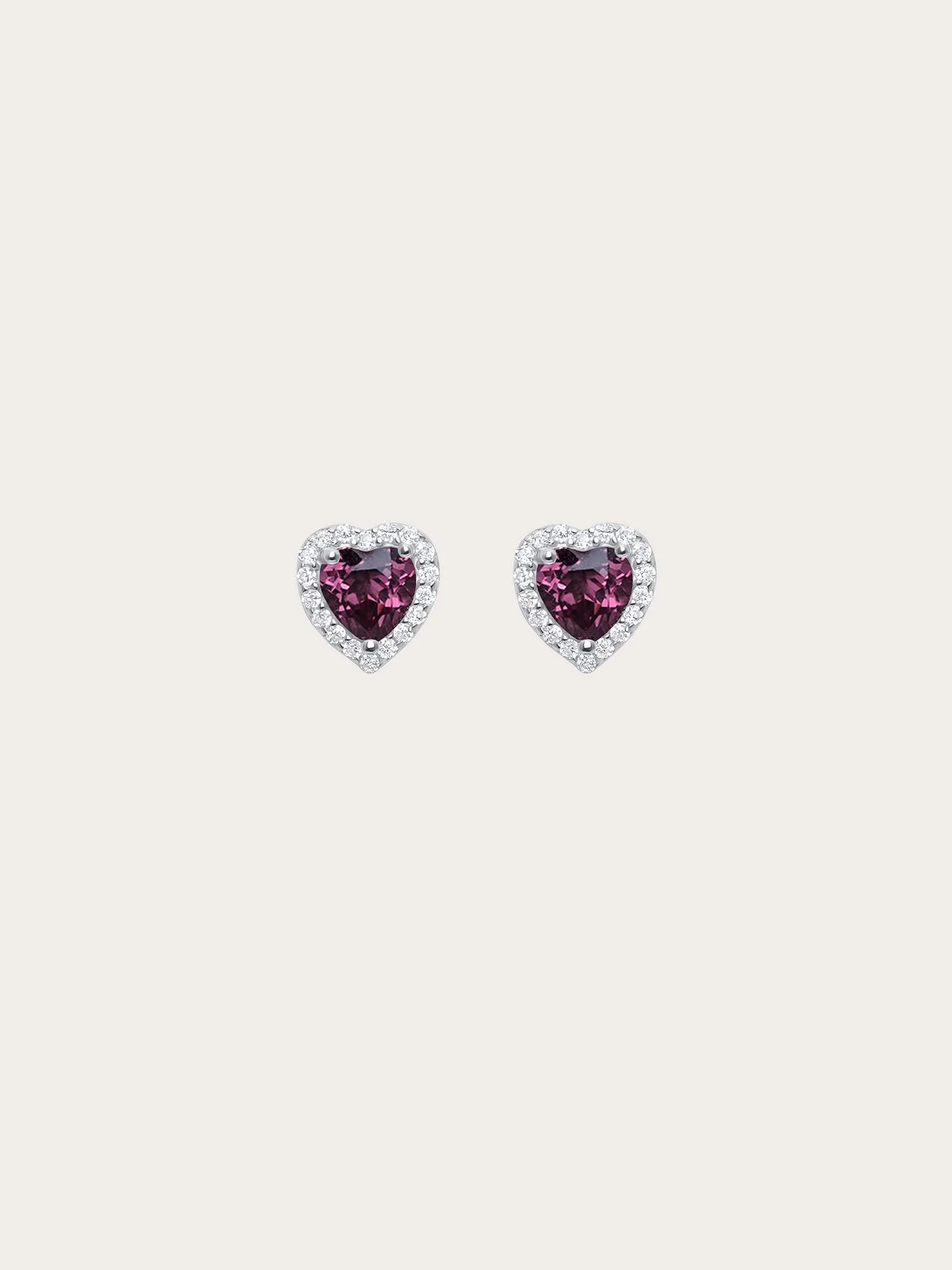 Halo Heart Stud Earrings - Rhodolite
