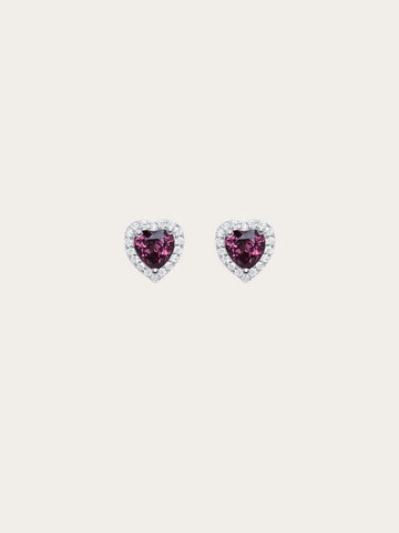 Halo Heart Stud Earrings - Rhodolite