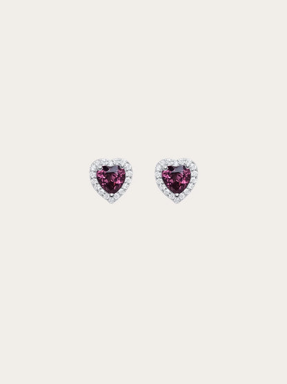 Halo Heart Stud Earrings - Rhodolite