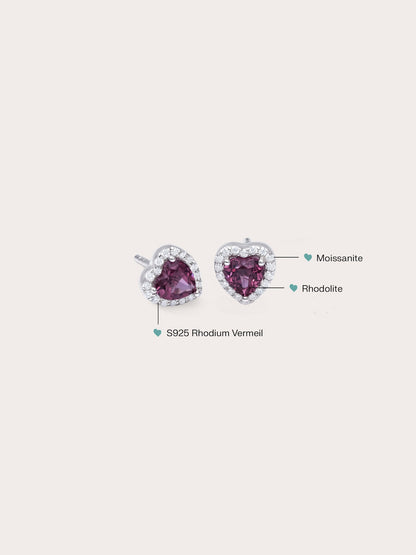 Halo Heart Stud Earrings Rhodolite S925 Silver Rhodium (7) – Mondays Made Flower & Birthstone Jewelry Singapore
