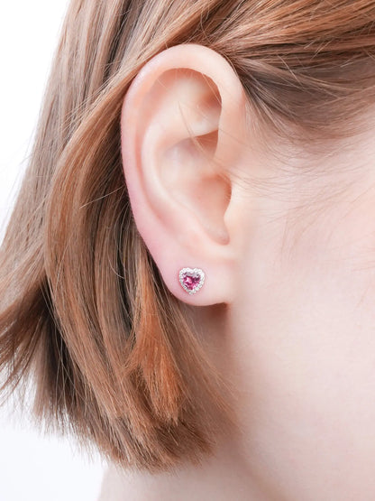 Halo Heart Stud Earrings - Rhodolite