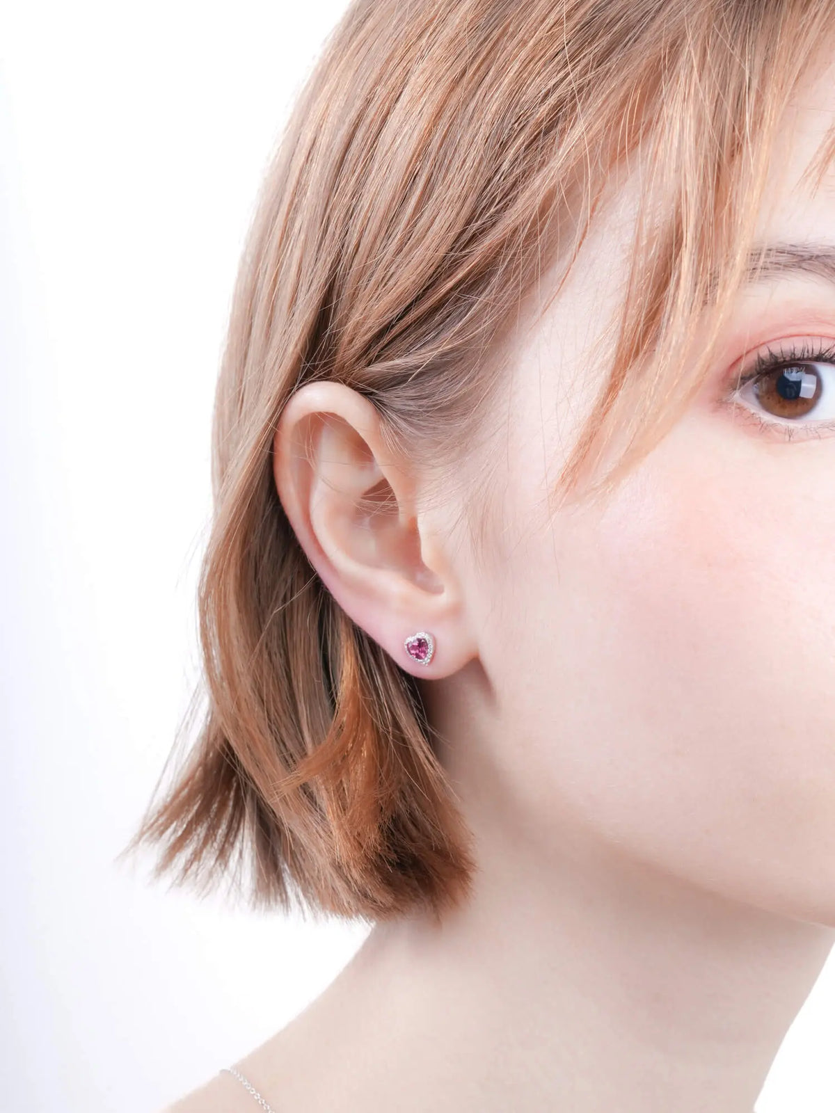 Halo Heart Stud Earrings - Rhodolite
