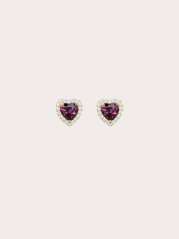 Halo Heart Stud Earrings Rhodolite 18K Gold (6) – Mondays Made Flower & Birthstone Jewelry Singapore