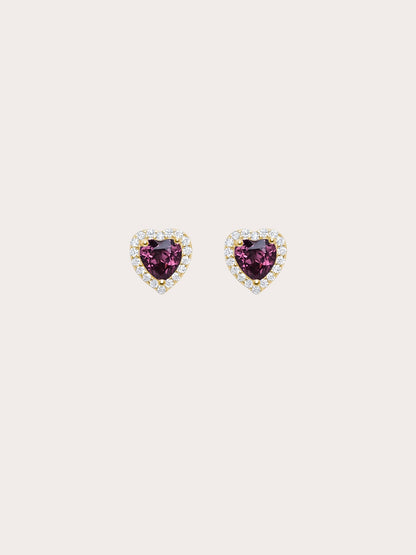 Halo Heart Stud Earrings Rhodolite 18K Gold (6) – Mondays Made Flower & Birthstone Jewelry Singapore
