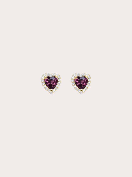 Halo Heart Stud Earrings - Rhodolite