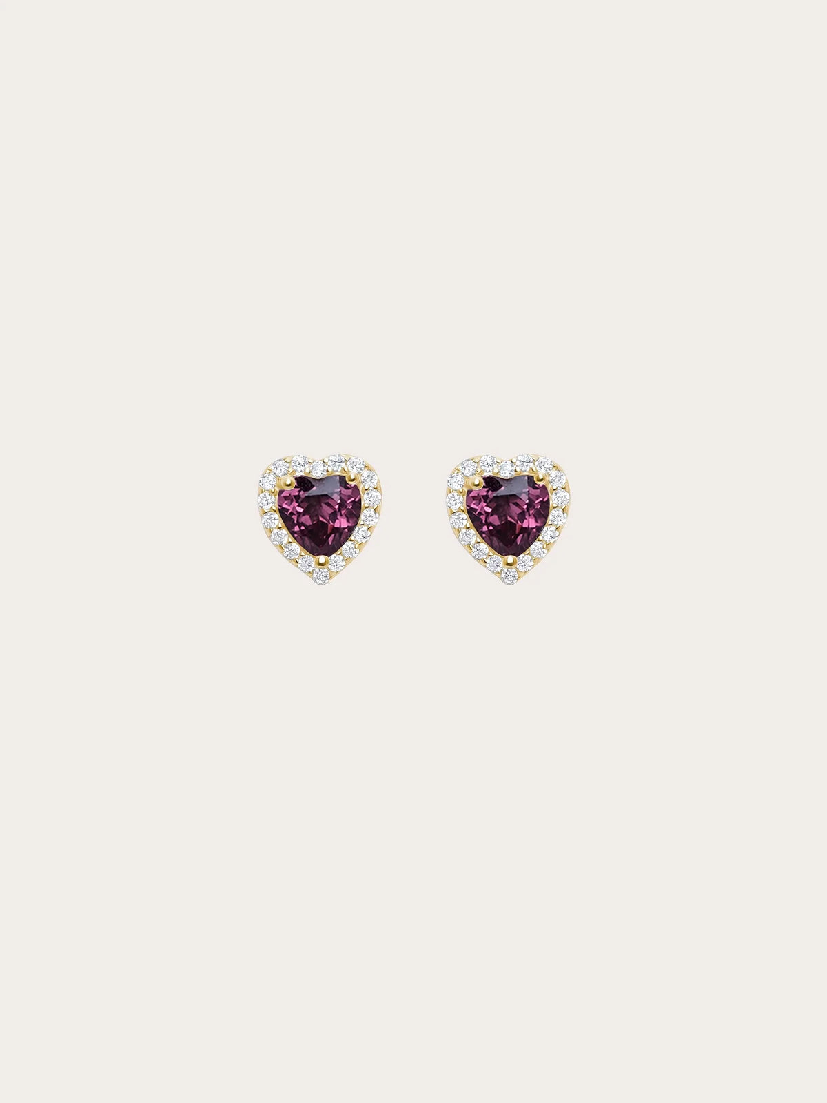 Halo Heart Stud Earrings - Rhodolite