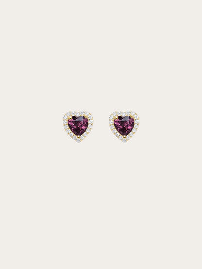 Halo Heart Stud Earrings - Rhodolite