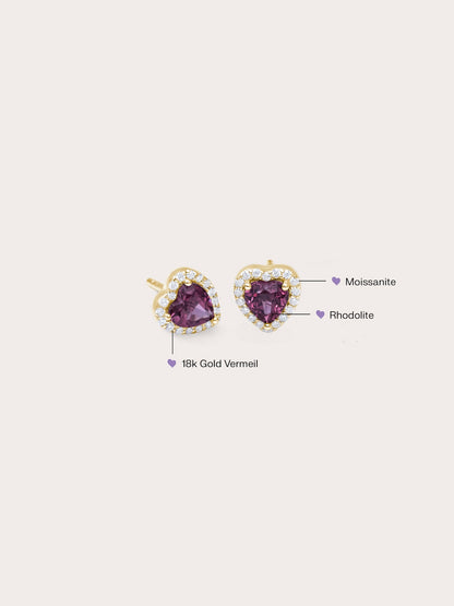 Halo Heart Stud Earrings Rhodolite 18K Gold (7) – Mondays Made Flower & Birthstone Jewelry Singapore