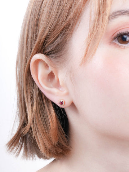 Halo Heart Stud Earrings Rhodolite 18K Gold (8) – Mondays Made Flower & Birthstone Jewelry Singapore