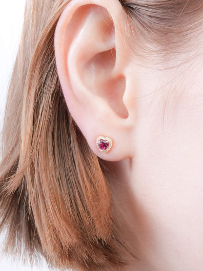 Halo Heart Stud Earrings Rhodolite 18K Gold (9) – Mondays Made Flower & Birthstone Jewelry Singapore