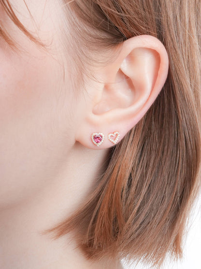 Halo Heart Stud Earrings Rhodolite 18K Gold (10) – Mondays Made Flower & Birthstone Jewelry Singapore