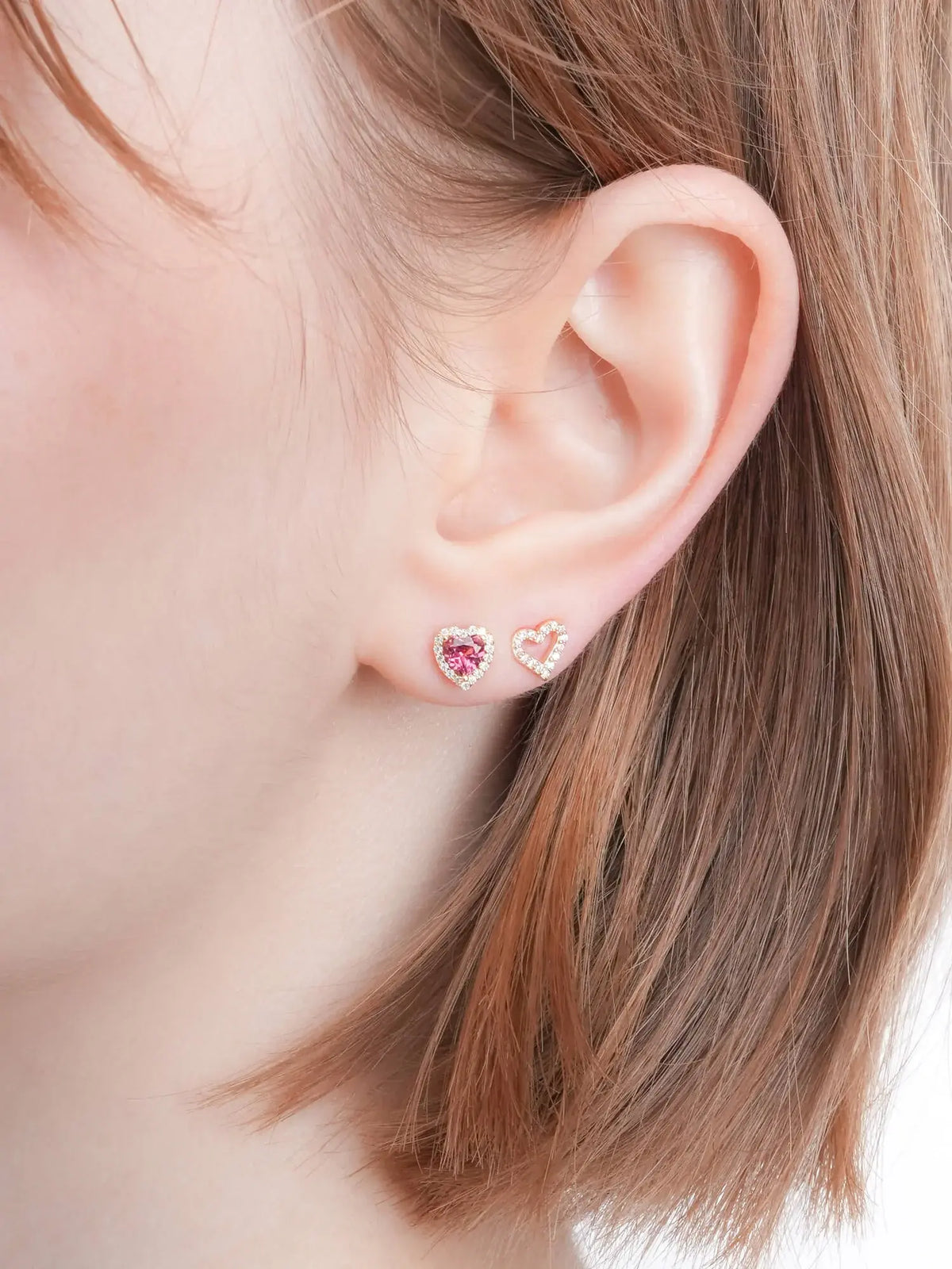 Halo Heart Stud Earrings - Rhodolite