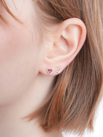 Halo Heart Stud Earrings - Rhodolite