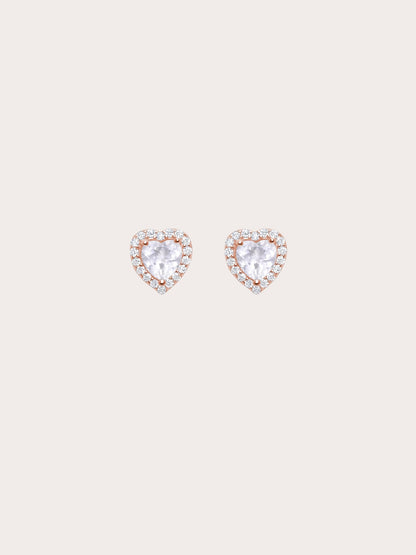 Halo Heart Stud Earrings Rose Quartz 18K Rose Gold (6) – Mondays Made Flower & Birthstone Jewelry Singapore
