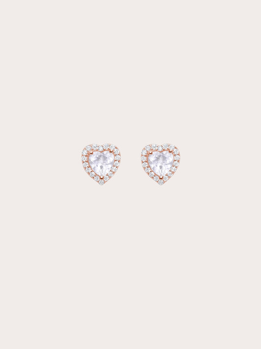 Halo Heart Stud Earrings Rose Quartz 18K Rose Gold (6) – Mondays Made Flower & Birthstone Jewelry Singapore