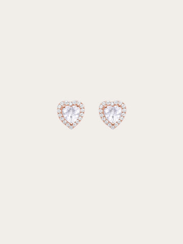 Halo Heart Stud Earrings - Rose Quartz