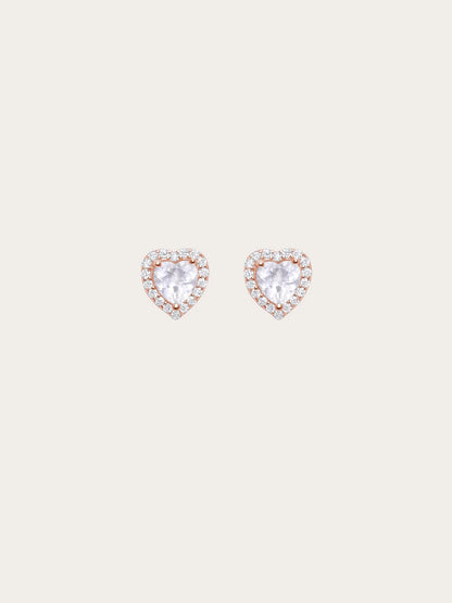Halo Heart Stud Earrings - Rose Quartz