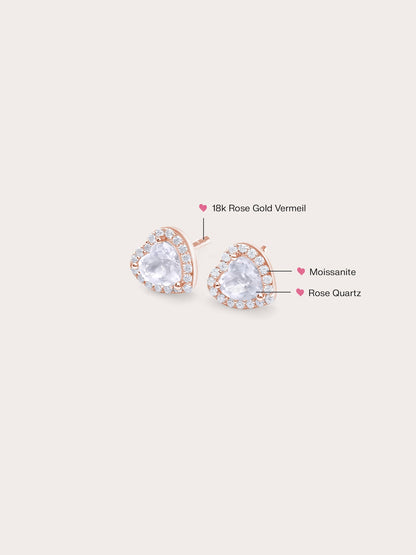 Halo Heart Stud Earrings Rose Quartz 18K Rose Gold (7) – Mondays Made Flower & Birthstone Jewelry Singapore