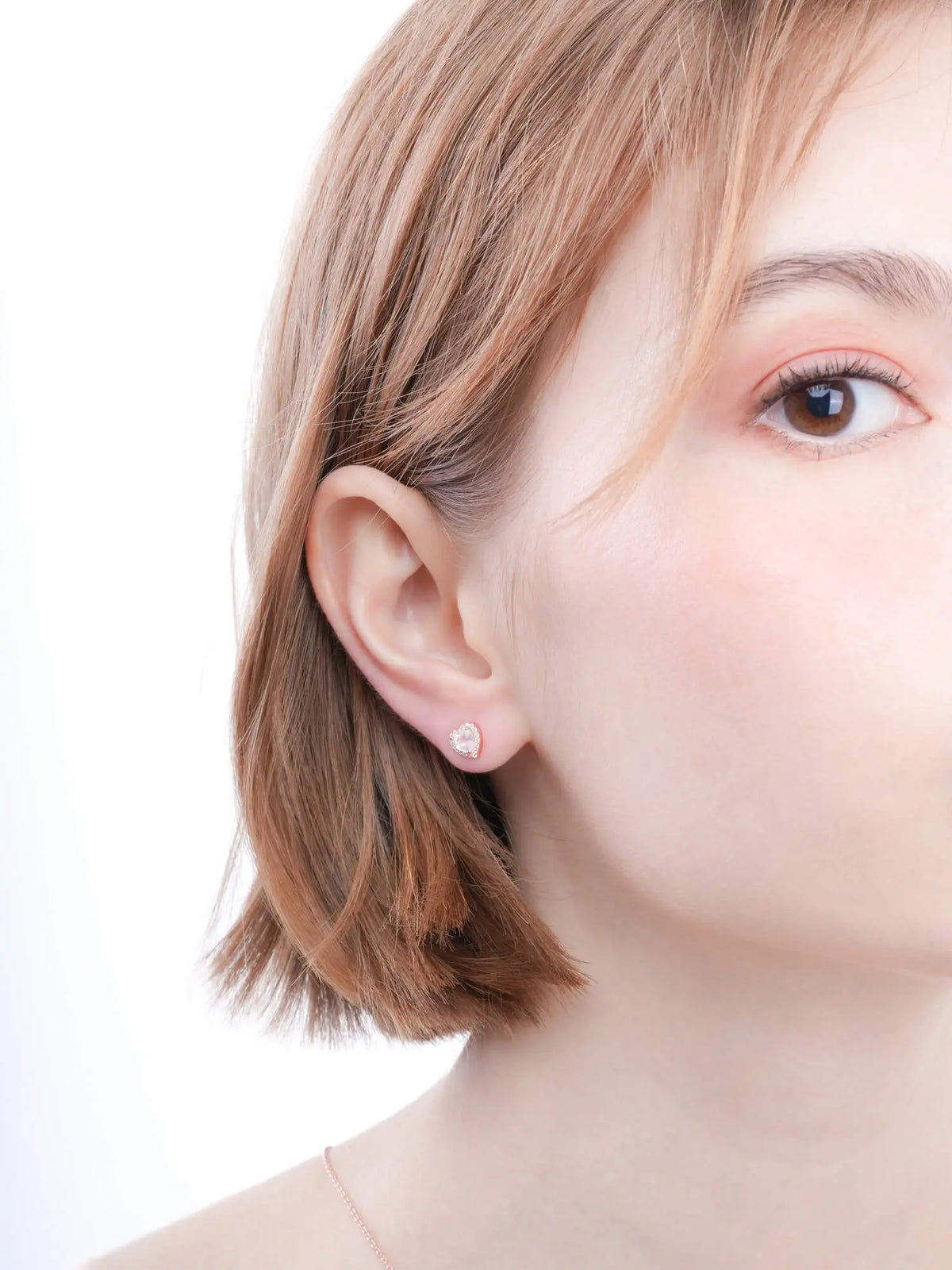 Halo Heart Stud Earrings - Rose Quartz