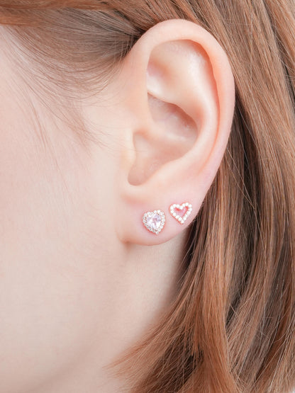 Halo Heart Stud Earrings Rose Quartz 18K Rose Gold (10) – Mondays Made Flower & Birthstone Jewelry Singapore