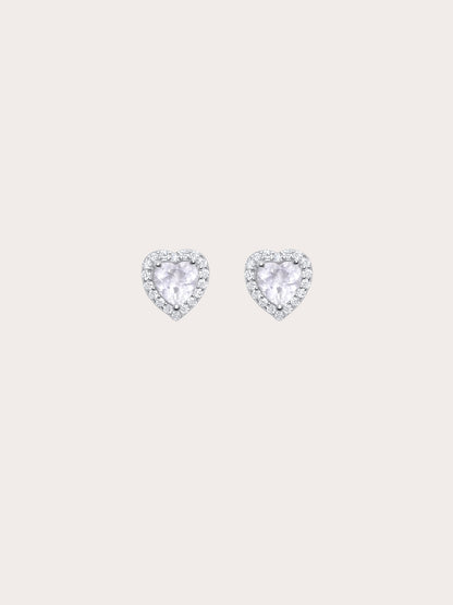 Halo Heart Stud Earrings Rose Quartz S925 Silver Rhodium (6) – Mondays Made Flower & Birthstone Jewelry Singapore