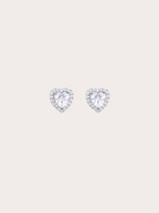 Halo Heart Stud Earrings Rose Quartz S925 Silver Rhodium (6) – Mondays Made Flower & Birthstone Jewelry Singapore