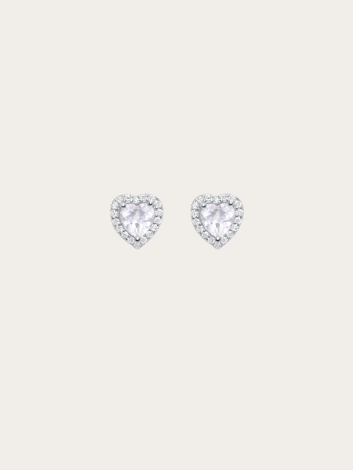 Halo Heart Stud Earrings - Rose Quartz