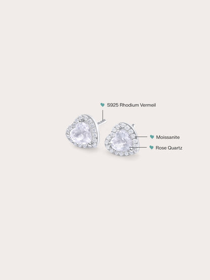 Halo Heart Stud Earrings Rose Quartz S925 Silver Rhodium (7) – Mondays Made Flower & Birthstone Jewelry Singapore