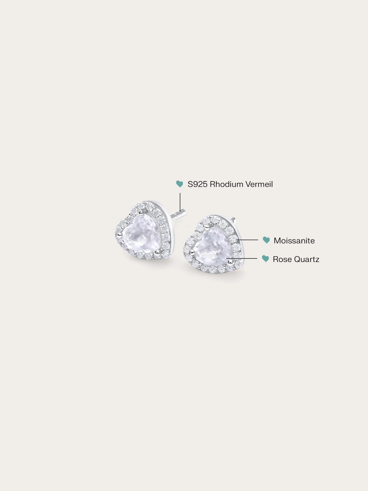 Halo Heart Stud Earrings - Rose Quartz