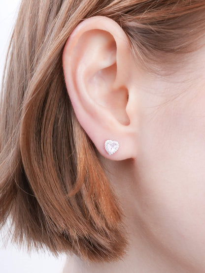 Halo Heart Stud Earrings Rose Quartz S925 Silver Rhodium (8) – Mondays Made Flower & Birthstone Jewelry Singapore