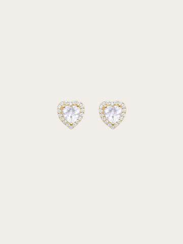 Halo Heart Stud Earrings - Rose Quartz