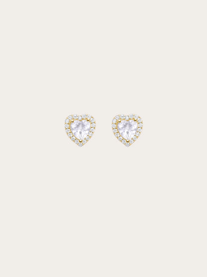Halo Heart Stud Earrings - Rose Quartz